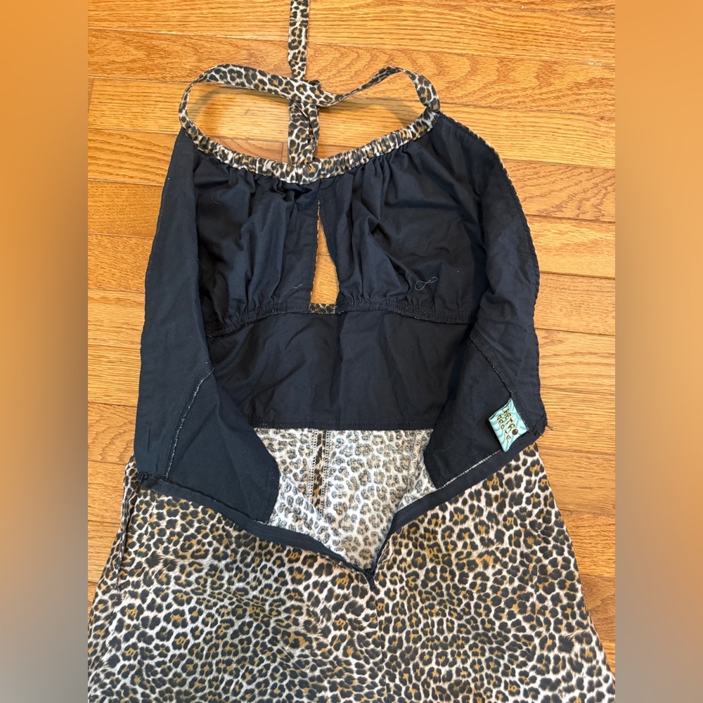 Retroverte two piece 1950s style playsuit Leopard romper over skirt medium - Picture 6 of 9